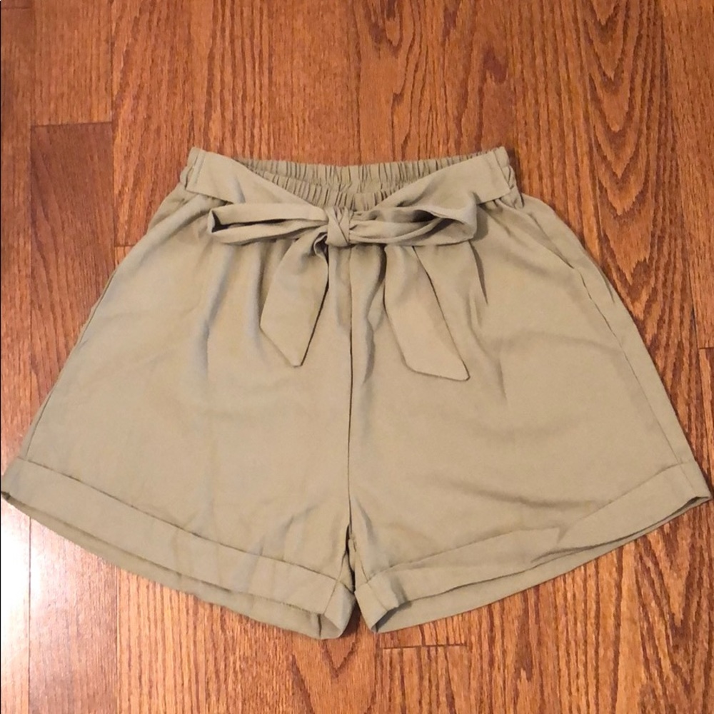 Army Green Shorts with Tie